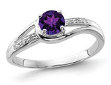1/3 Carat (ctw) Amethyst Ring in Sterling Silver with Diamond Accent
